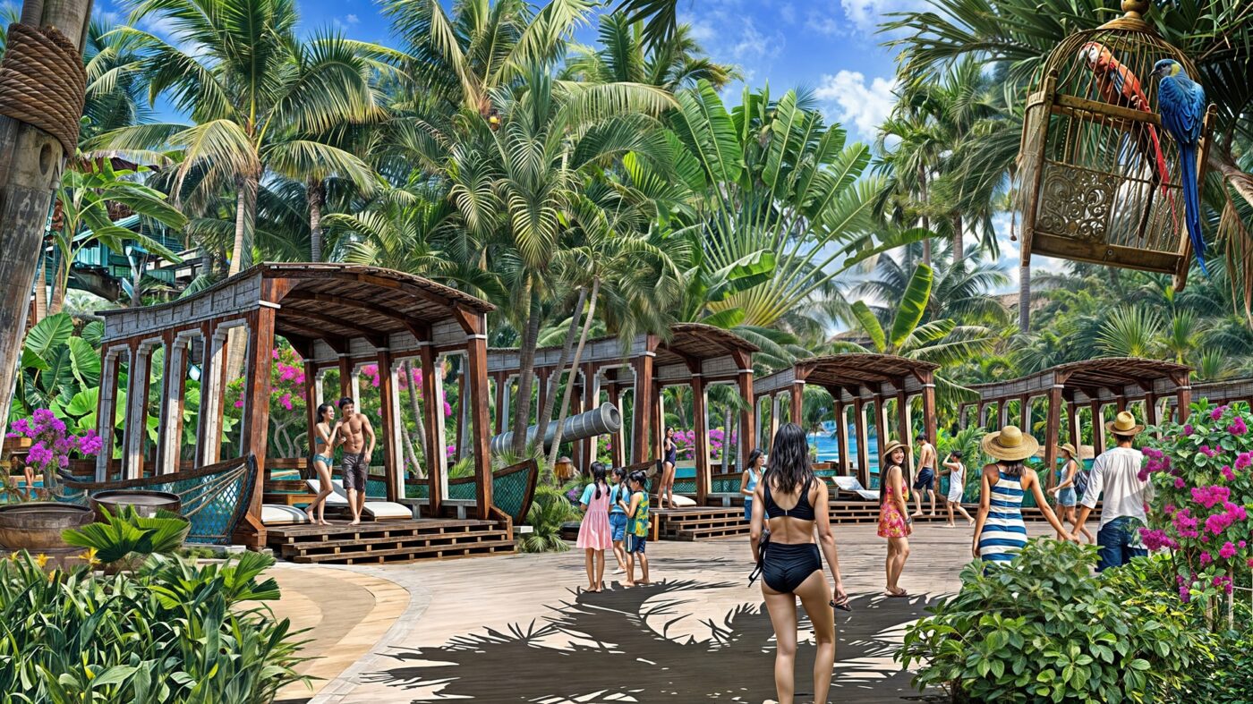 Không gian kiến trúc Châu Âu cổ đại tại phân khu Con đường tơ lụa của công viên nước