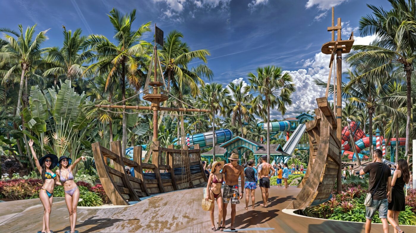 Nhóm bạn trẻ đang chụp ảnh tại kiến trúc Châu Âu cổ đại bên trong Blanca City