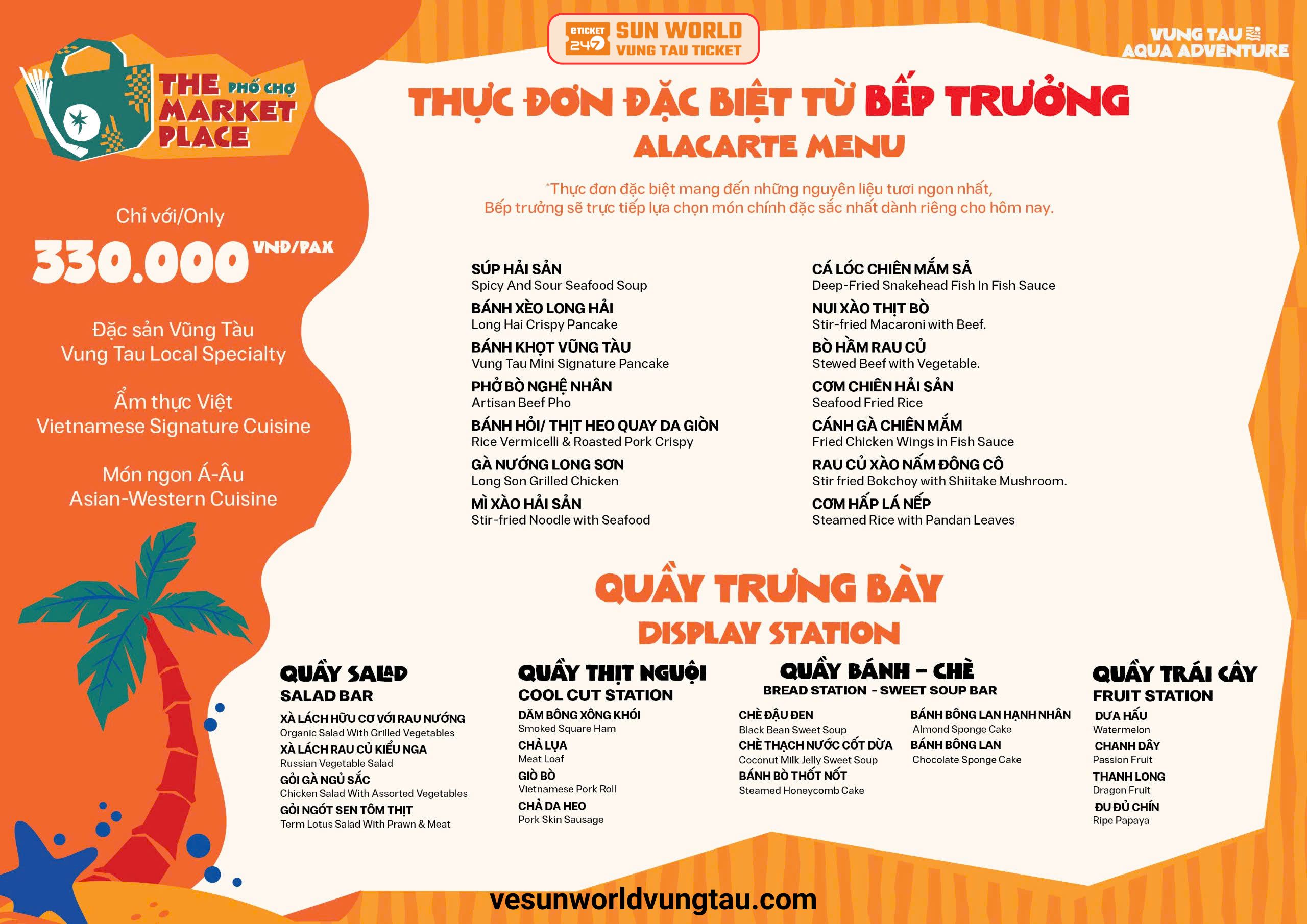 Semi Buffet Sun World Vũng Tàu - Menu món chính phong phú được phục vụ tận bàn không giới hạn số lượng.